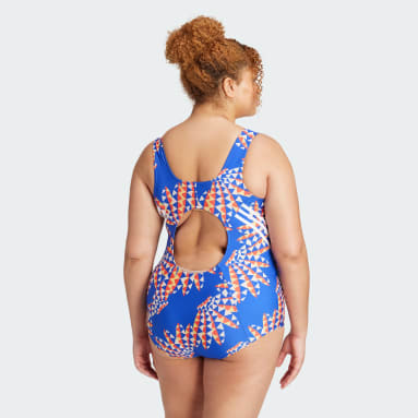 Women's Sportswear Blue FARM Rio 3-Stripes CLX Swimsuit (Plus Size)