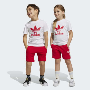 เด็ก Originals สีแดง ชุดเสื้อยืดและกางเกงขาสั้น Adicolor