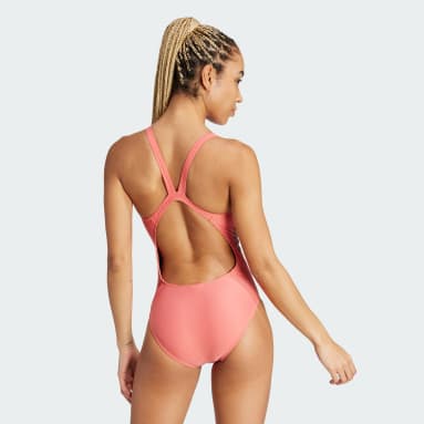 Women Swimming Red Mid 3-Stripes Swimsuit