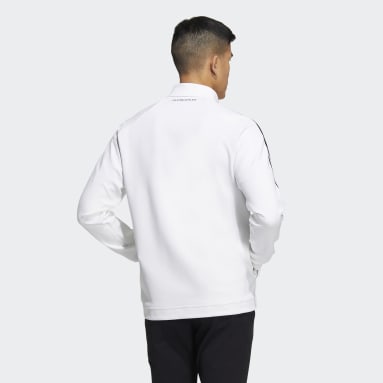 Men Golf White 3-Stripes Full-Zip Sweater