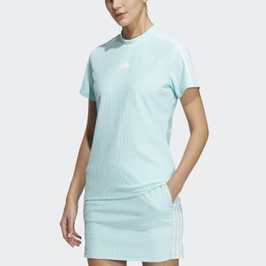 Women Golf Blue 3-Stripes Mock-Neck Shirt