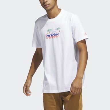 Men Sportswear White Linear Beach-Bit Short Sleeve Graphic Tee