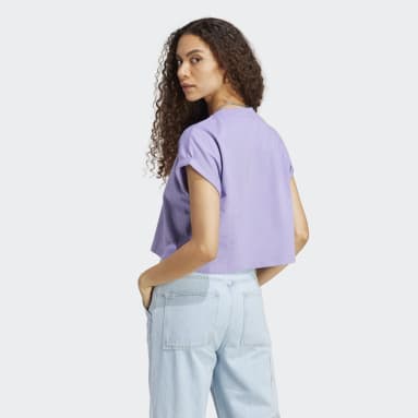 Dames Originals paars Adicolor Classics Short Trefoil T-shirt