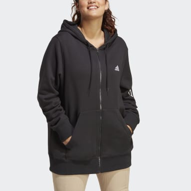 Women Training Black Essentials Linear Full-Zip French Terry Hoodie (Plus Size)