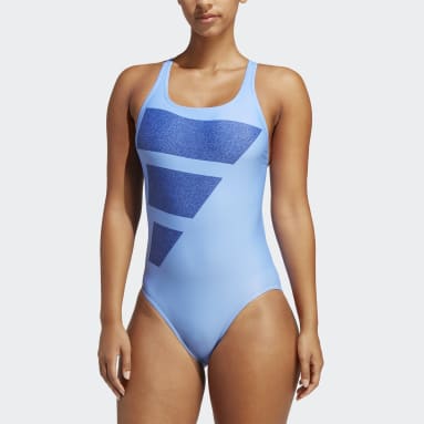 Women Swimming Blue Big Bars Graphic Swimsuit