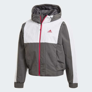 W BTS HOODED JK Plomo Mujer Running