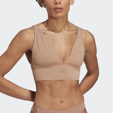 Women Training Brown Active Seamless Micro Stretch Long Line Plunge Bra Underwear