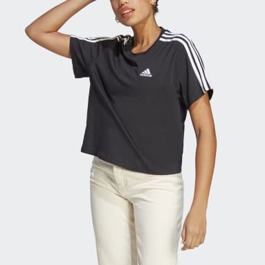 Frauen Sportswear Essentials 3-Streifen Single Jersey Crop-Top Schwarz