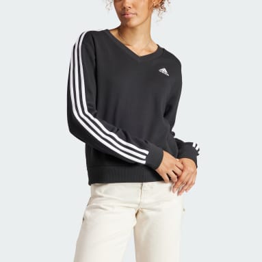 Women Sportswear Black Essentials 3-Stripes V-Neck Sweatshirt
