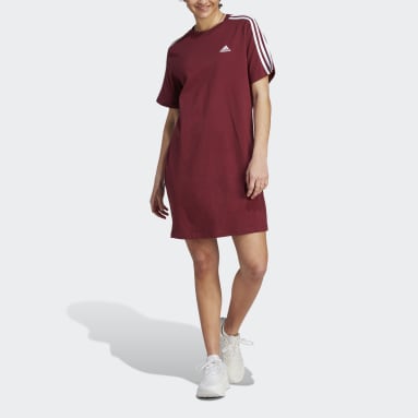 Women Sportswear Burgundy Essentials 3-Stripes Single Jersey Boyfriend Tee Dress