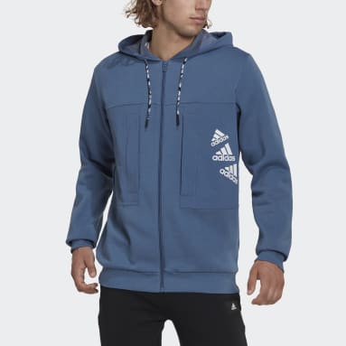 Men Sportswear Blue Essentials BrandLove Fleece Full-Zip Hoodie