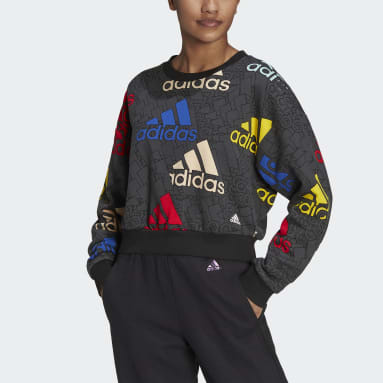 Kadın Sportswear Gri Essentials Multi-Colored Logo Crop Sweatshirt