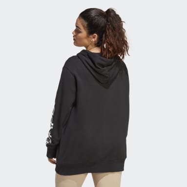 adidas Wording Oversized Fit Fleece Full-Zip Hoodie - Black