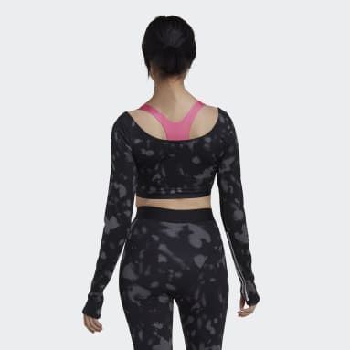 Crop top à manches longues Hyperglam Cut 3-Stripes Noir Femmes Fitness Et Training