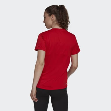 Camiseta Esportiva Primeblue Designed 2 Move Logo Vermelho Mulher Training
