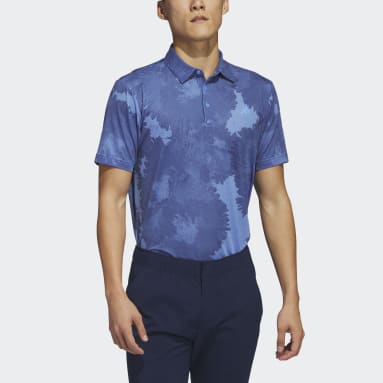 Men's Golf Blue Flower Mesh Golf Polo Shirt