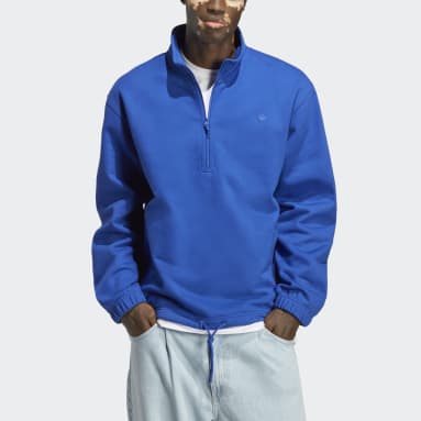 Men Originals Blue Adicolor Contempo Half-Zip Crew Sweatshirt