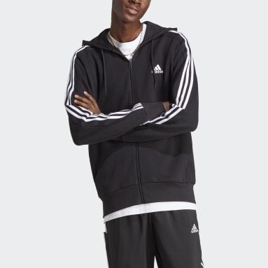 Polerón con Capucha Essentials 3 Tiras French Terry Negro Hombre Sportswear