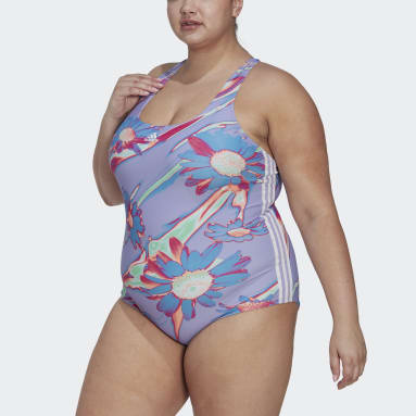 Frauen Schwimmen Positivisea 3-Streifen Graphic Badeanzug – Große Größen Lila