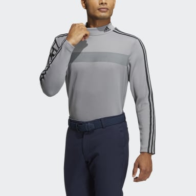 Men Golf Grey AEROREADY 3-Stripes Mock Neck Long Sleeve Shirt