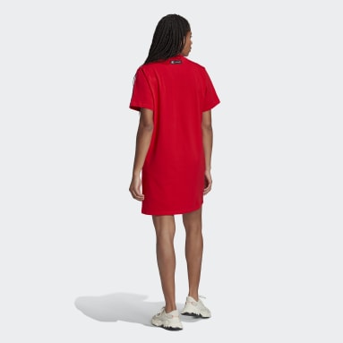 Women Originals Red Marimekko Trefoil Print Infill Tee Dress