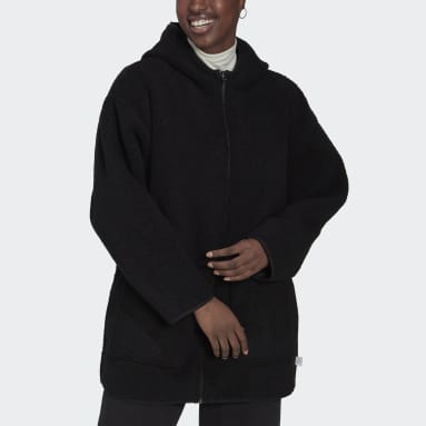 Women's Sportswear Black Polar Fleece Long Hooded Track Top