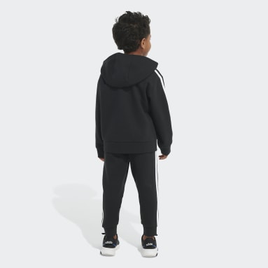 Children Training Black Essential Fleece Hooded Jacket Set