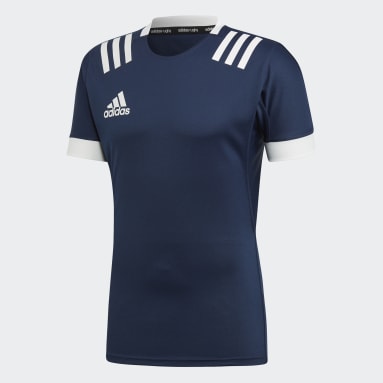 Heren Rugby blauw 3-Stripes Rugbyshirt