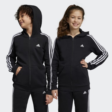 Børn Sportswear Sort Essentials 3-Stripes Fleece Full-Zip hættetrøje