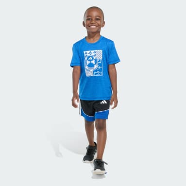 Two-Piece Short Sleeve Mélange Tee and Colorblock 3-Stripes Shorts Set