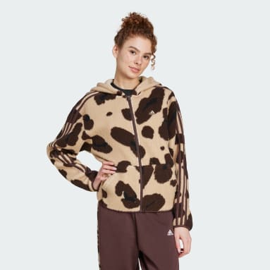 Veste à capuche entièrement zippée imprimé animal poils longs Essentials 3 bandes