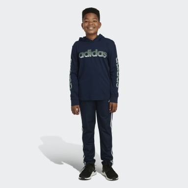 Children Training Blue Long Sleeve Hooded Glitchy Tee