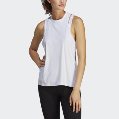 Regata Treino Logo AEROREADY Essentials 3 Bar Branco Mulher Training