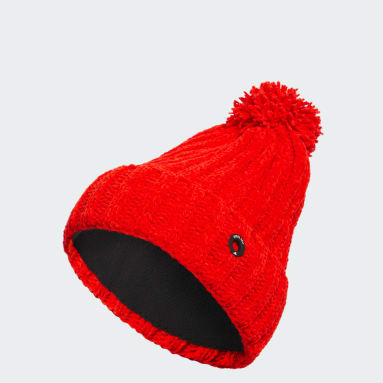 Frauen Golf Chenille Cable-Knit Bommelmütze Rot