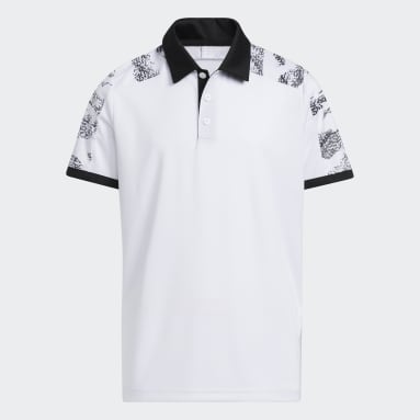 Boys Golf White Printed Colorblock Golf Polo Shirt