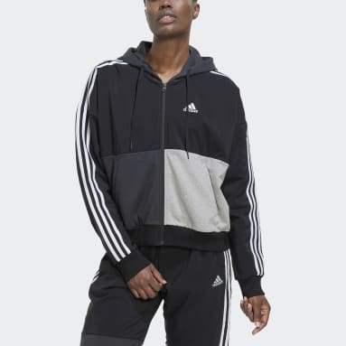 Chaqueta con capucha Essentials Colorblock Full-Zip 3 bandas Negro Mujer Sportswear
