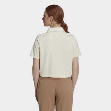 Women Lifestyle White Crop Zip Polo Shirt