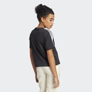 Camiseta corta Essentials Single Jersey 3 bandas Negro Mujer Sportswear