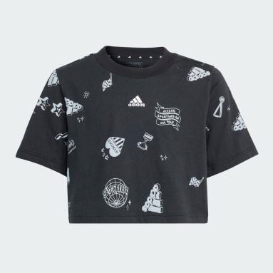 T-shirt Brand Love Allover Print Crop Junior Nero Ragazza Sportswear