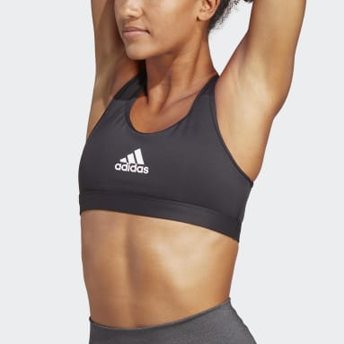 adidas, Power React Three Stripes Womens Medium Support Sports Bra, Black/White