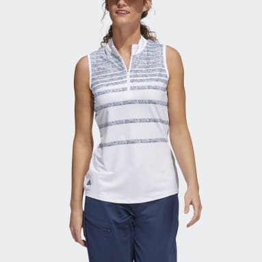 Frauen Golf Herringbone Stripe Sleeveless Poloshirt Blau