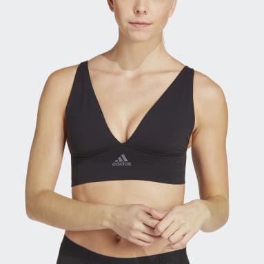 Women Training Black Active Seamless Micro Stretch Long Line Plunge Lounge Bra