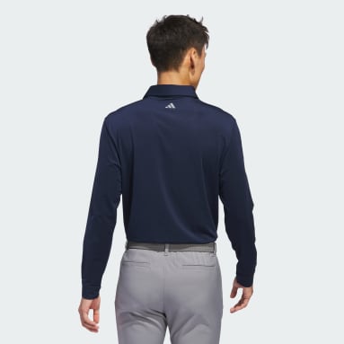 Men Golf Blue Long Sleeve Polo Shirt