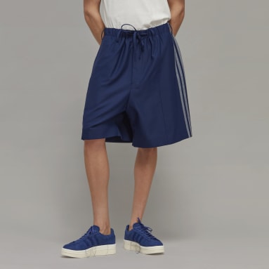 Men Y-3 Blue Y-3 3-Stripes Refined Wool Tailored Shorts