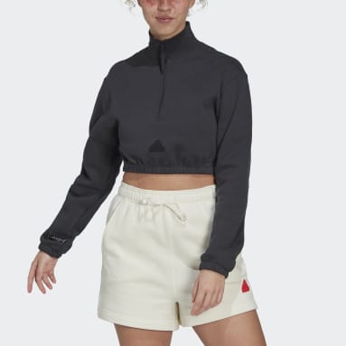Sweat-shirt court à demi-zip Gris Femmes Sportswear