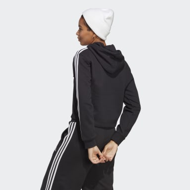 Camisola Curta com Capuz em Moletão 3-Stripes Essentials Preto Mulher Sportswear
