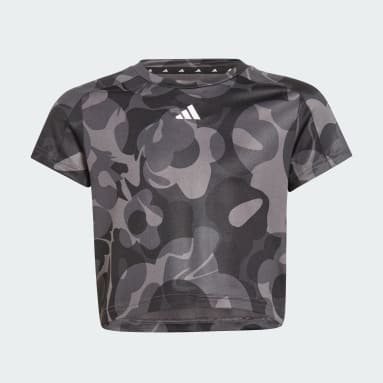 Girls Gym & Training Black Essentials AEROREADY Seasonal Print Crop Tee Kids