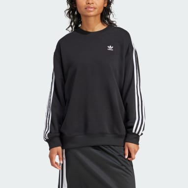 Women's Originals Black 3-Stripes Oversized Crew Sweatshirt