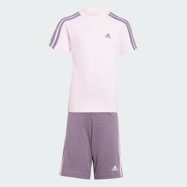 Kids sportswear Pink Essentials 3-Stripes Tee and Shorts Set