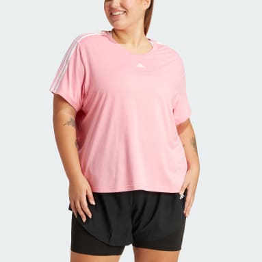 Women Gym & Training Pink AEROREADY Train Essentials 3-Stripes Tee (Plus Size)